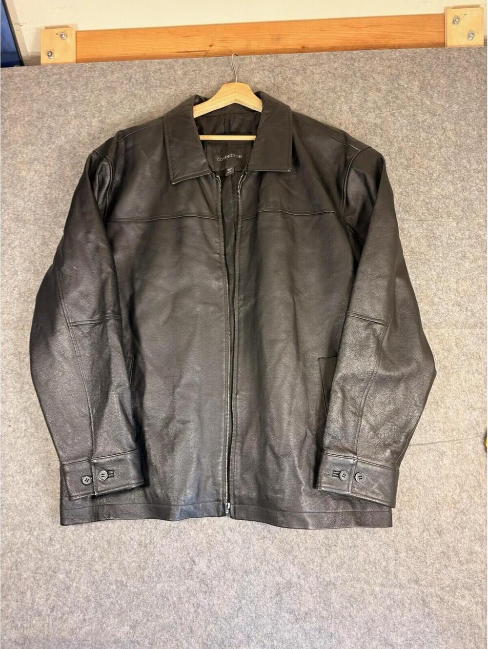 Covington Men's Black Genuine Leather Jacket Size XL Full Zip Classic Quilted